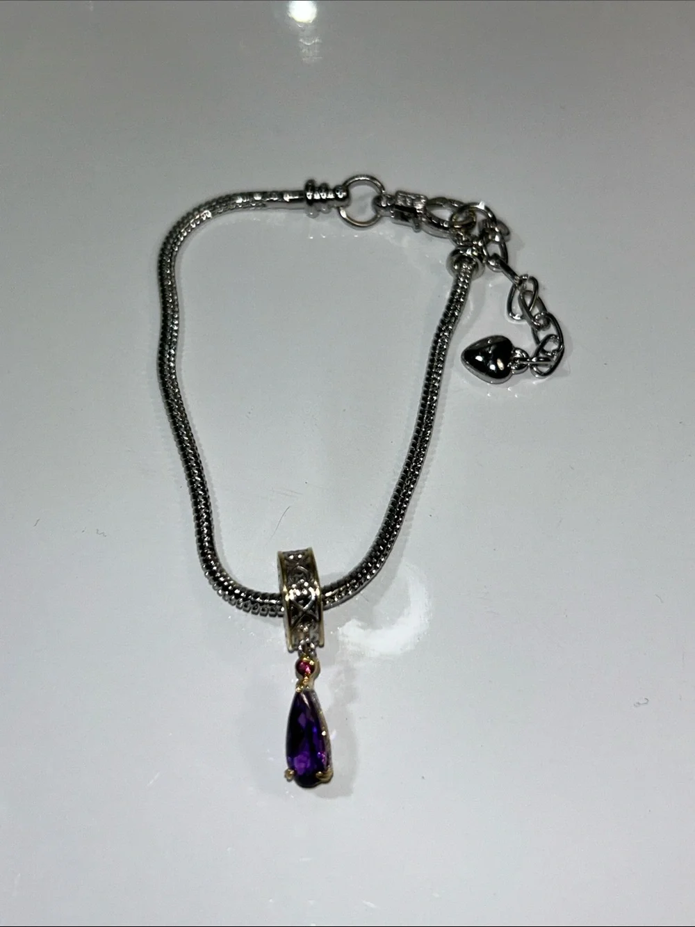 NWOT Gems En Vogue Palladium 18k Accent Genuine Amethyst & Rhodonite Euro Charm